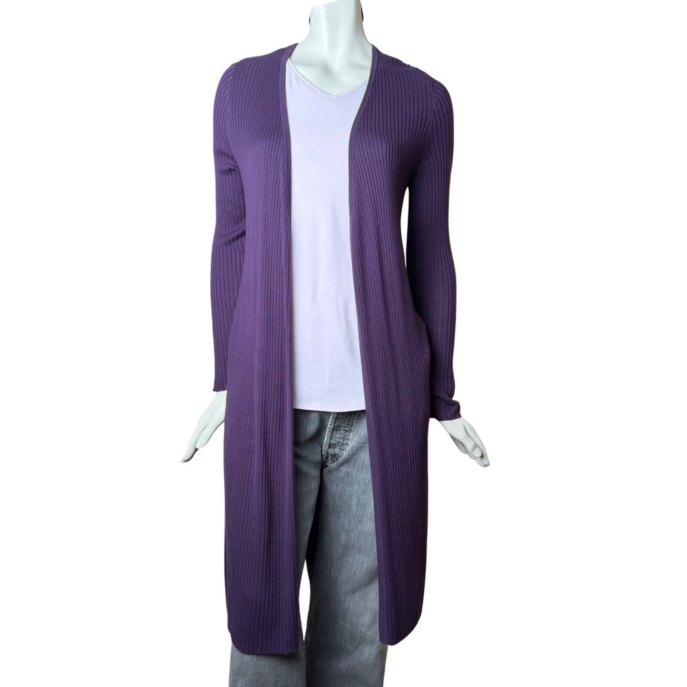 INC International Concepts Ribbed Cardigan Purple Open Front 100% Viscose  L